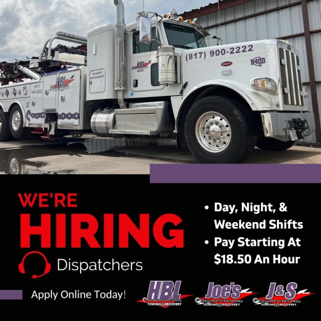 We are officially hiring dispatchers for day, night, and weekend shifts! Apply on our website today: https://hbltowing.com/careers/